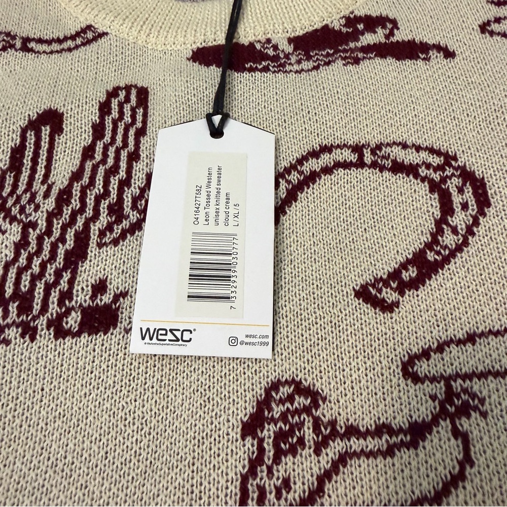 WESC Men's Cream and Brown Heavyweight Western Sweater - Picture 4 of 4